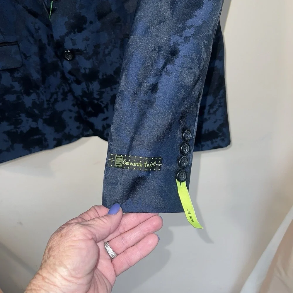 Giovanni Testi Blazer Mens 42S Navy Blue Bold Colorful Lining Slim GT2SS-2169